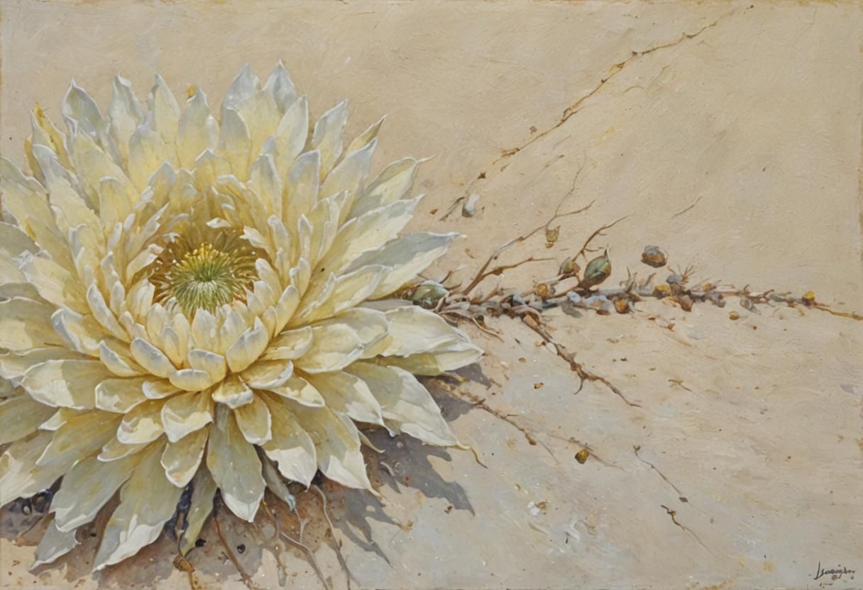 Yellow Rebutia Flower in Oil Painting Style