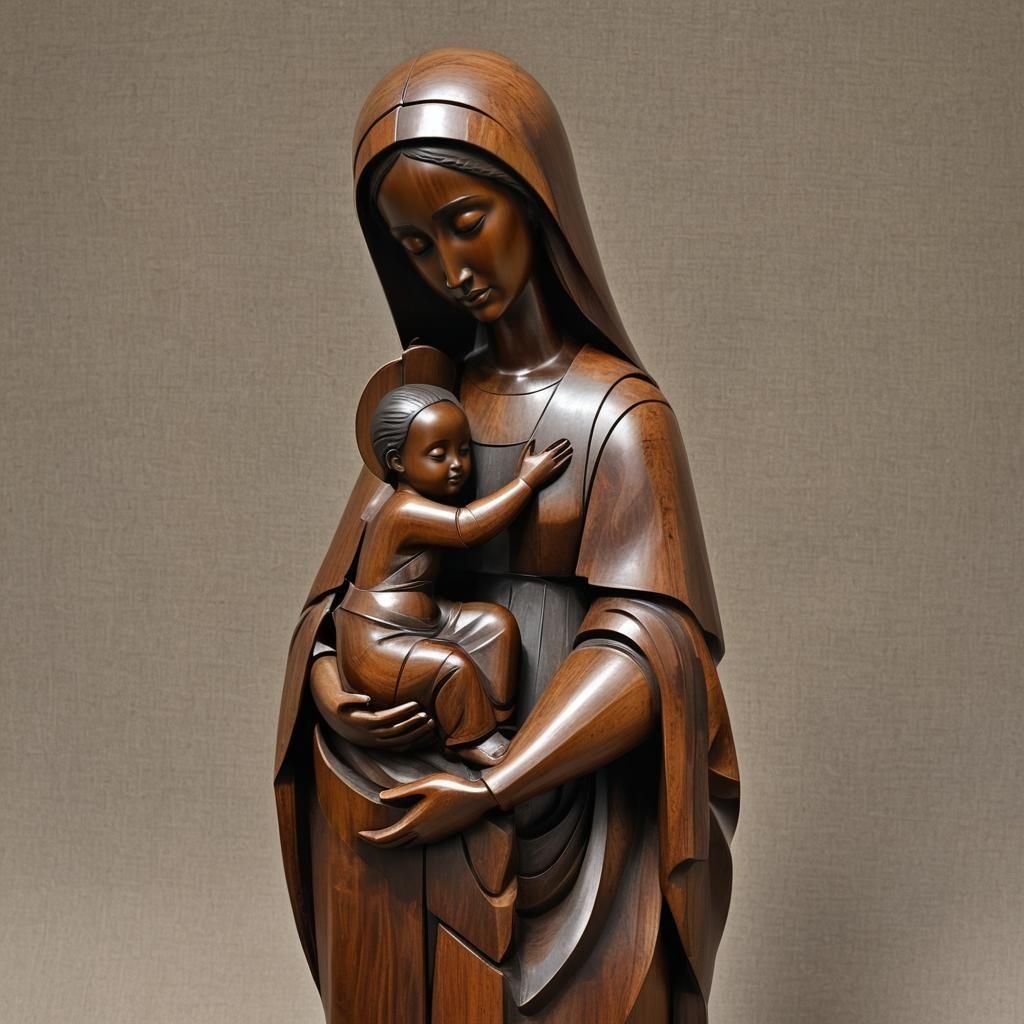 Rosewood Madonna and Child: Abstract African Art