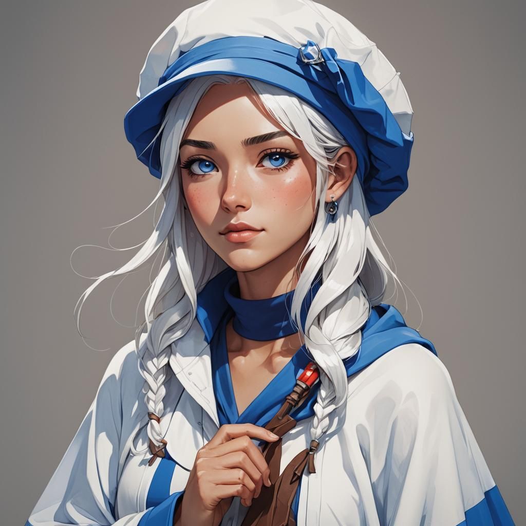 Anime Portrait of a Woman with White Hair