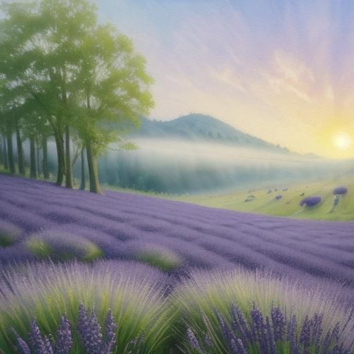 Impressionist Lavender Field in Watercolor Style