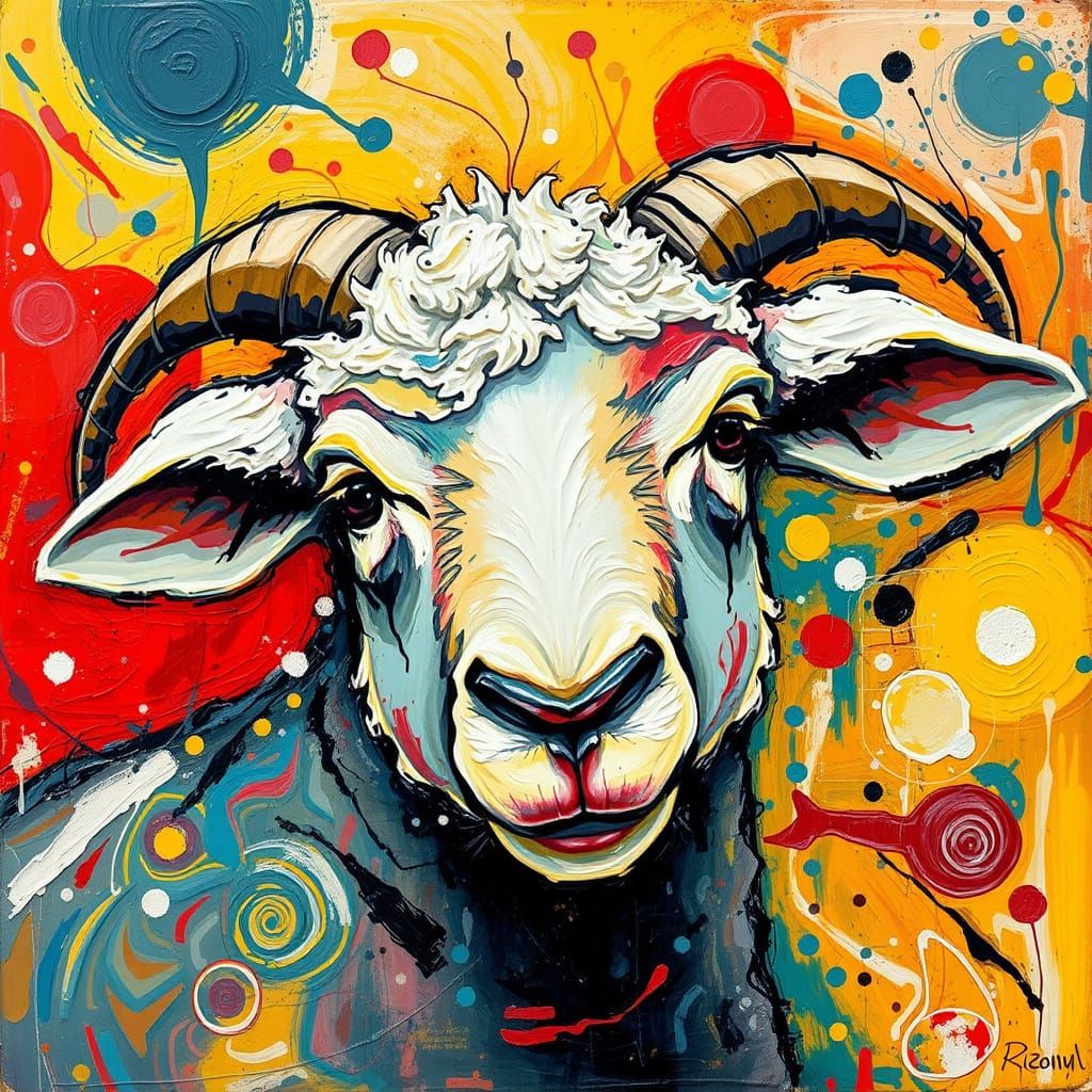 Abstract Lamb Portrait in Expressionist Style