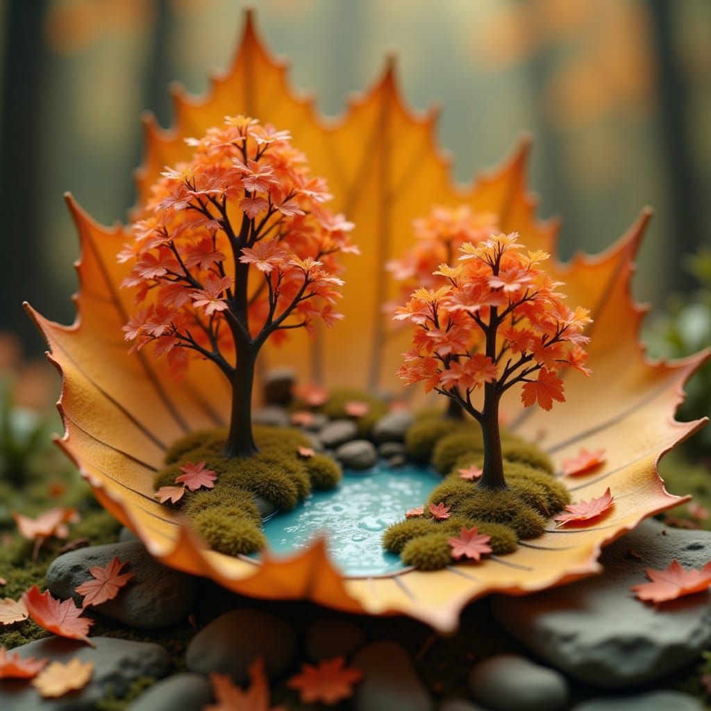 Miniature Autumn Diorama in Leaf, Whimsical Style