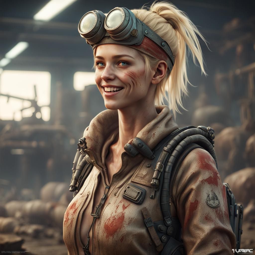 Android Woman in Post-Apocalyptic Landscape, Digital Art