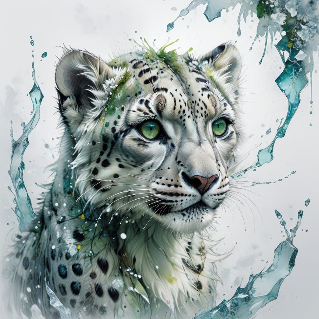 Snow Leopard Cub Playing in Winter Wonderland