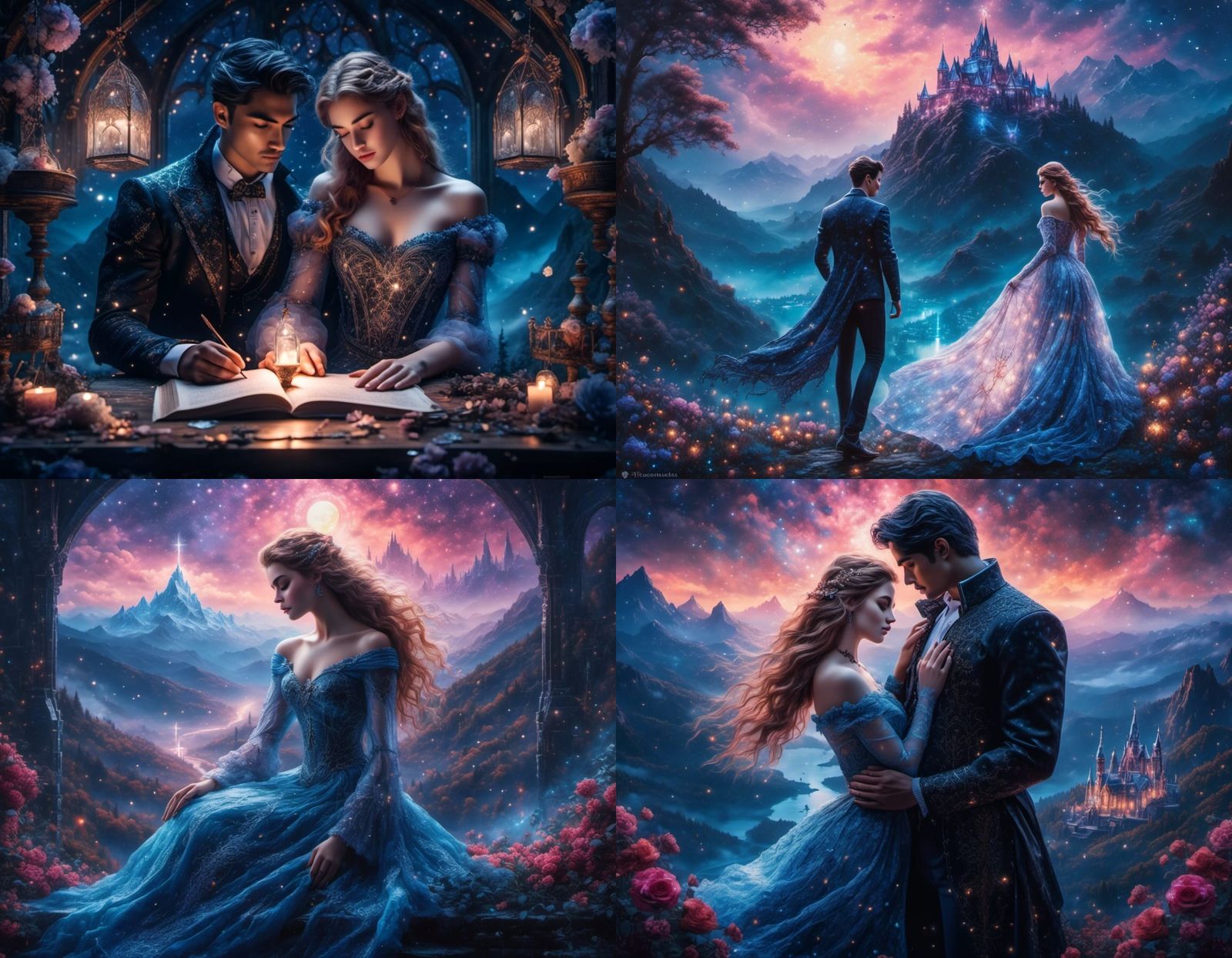 Feyre and Rhysand in Ethereal Fantasy Landscape