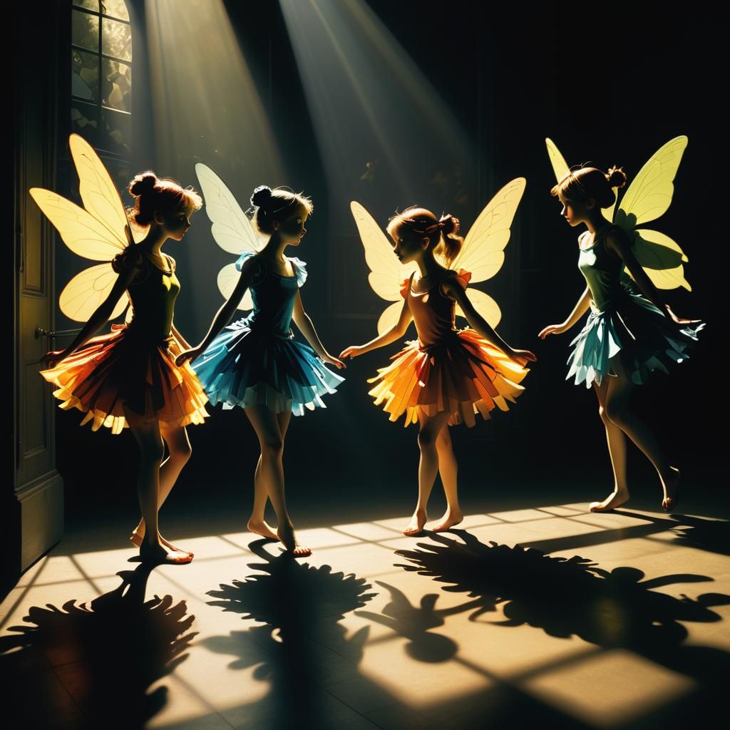 Fairies in Everyday Life in Chiaroscuro Style