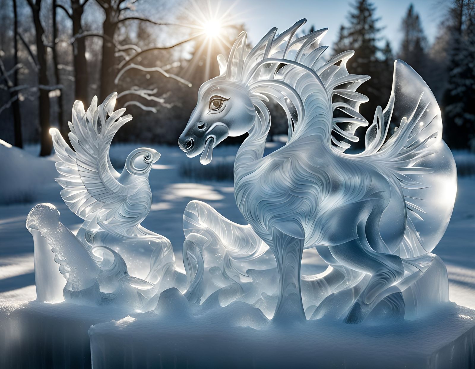 Detailed Ice Sculptures of Mythical Creatures