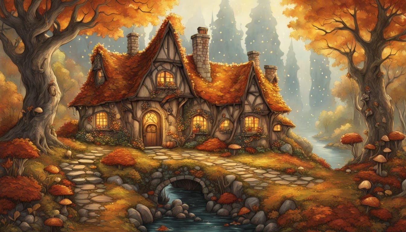 Whimsical Fairy Village in Golden Autumn Light