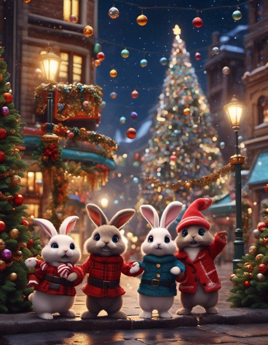 Festive Bunnies Celebrate Christmas in the City
