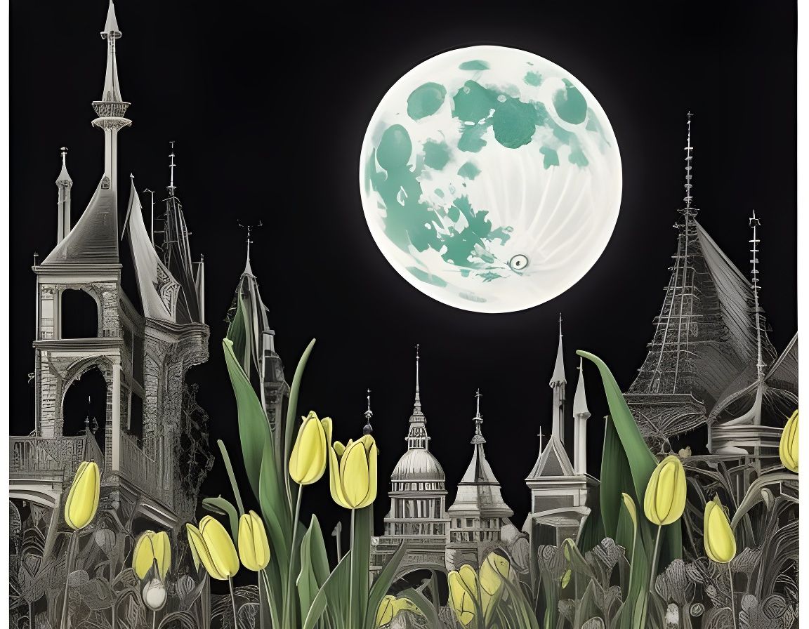 Tulips on Parisian Windowsill in Art Nouveau Style