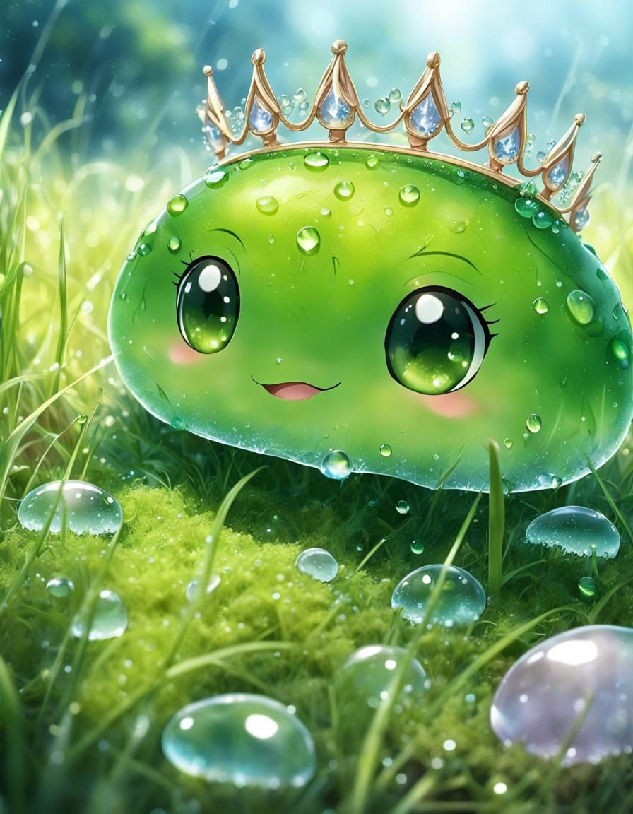 Macro Dewdrop Slime Queen in Fantasy Meadow
