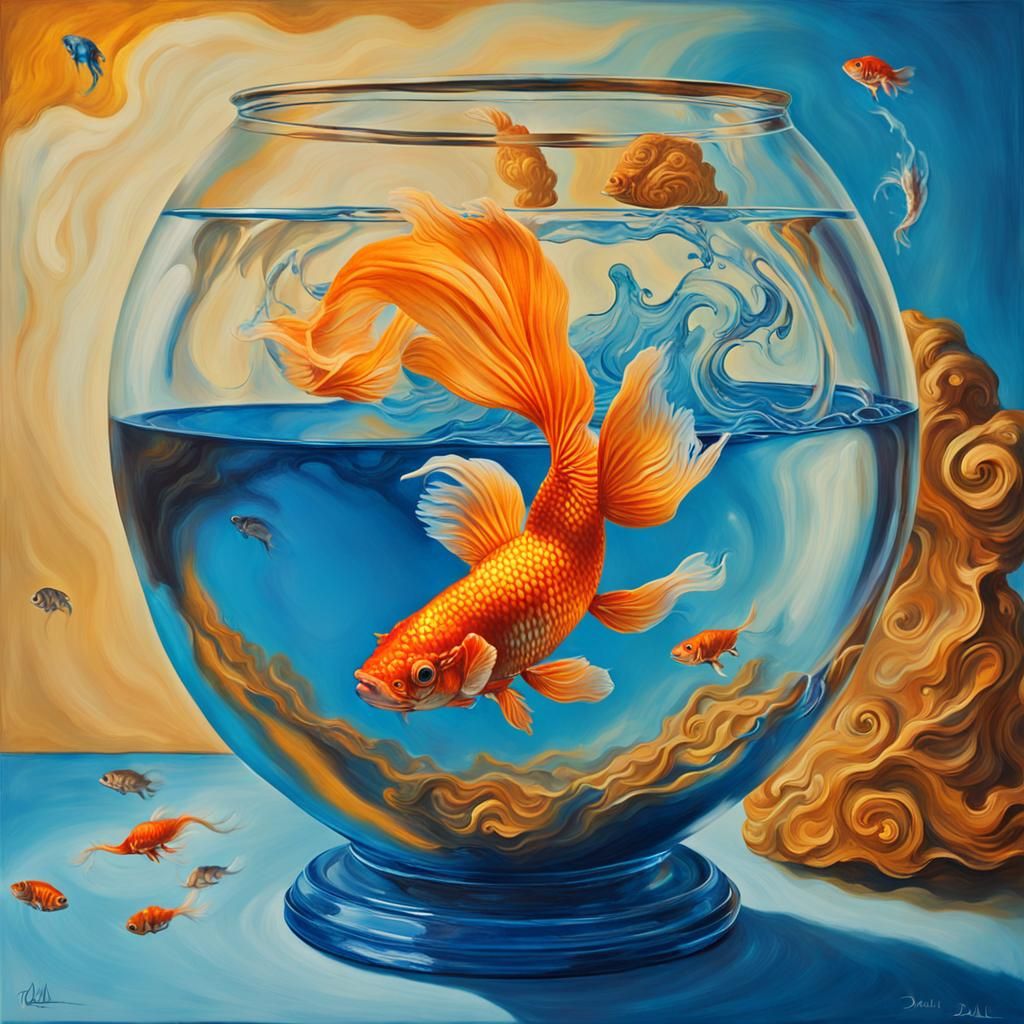 Betta Fish Escape: A Surrealist Oil Painting