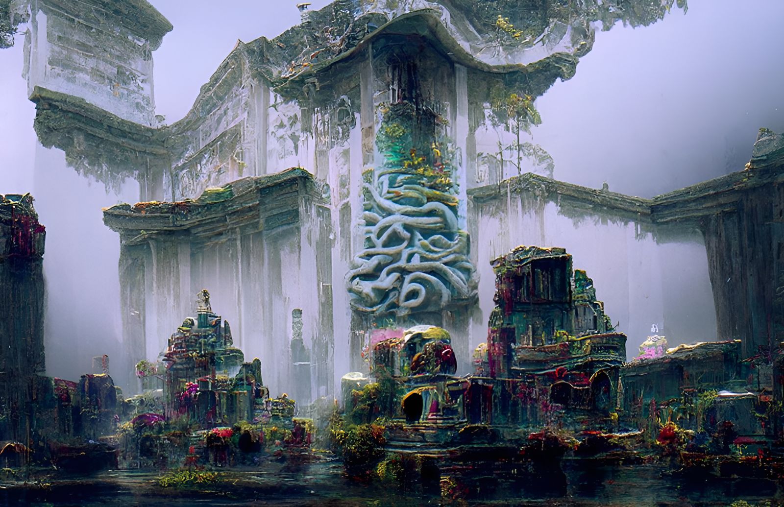 Intricate Temple Carved in Dreamlike Monolith