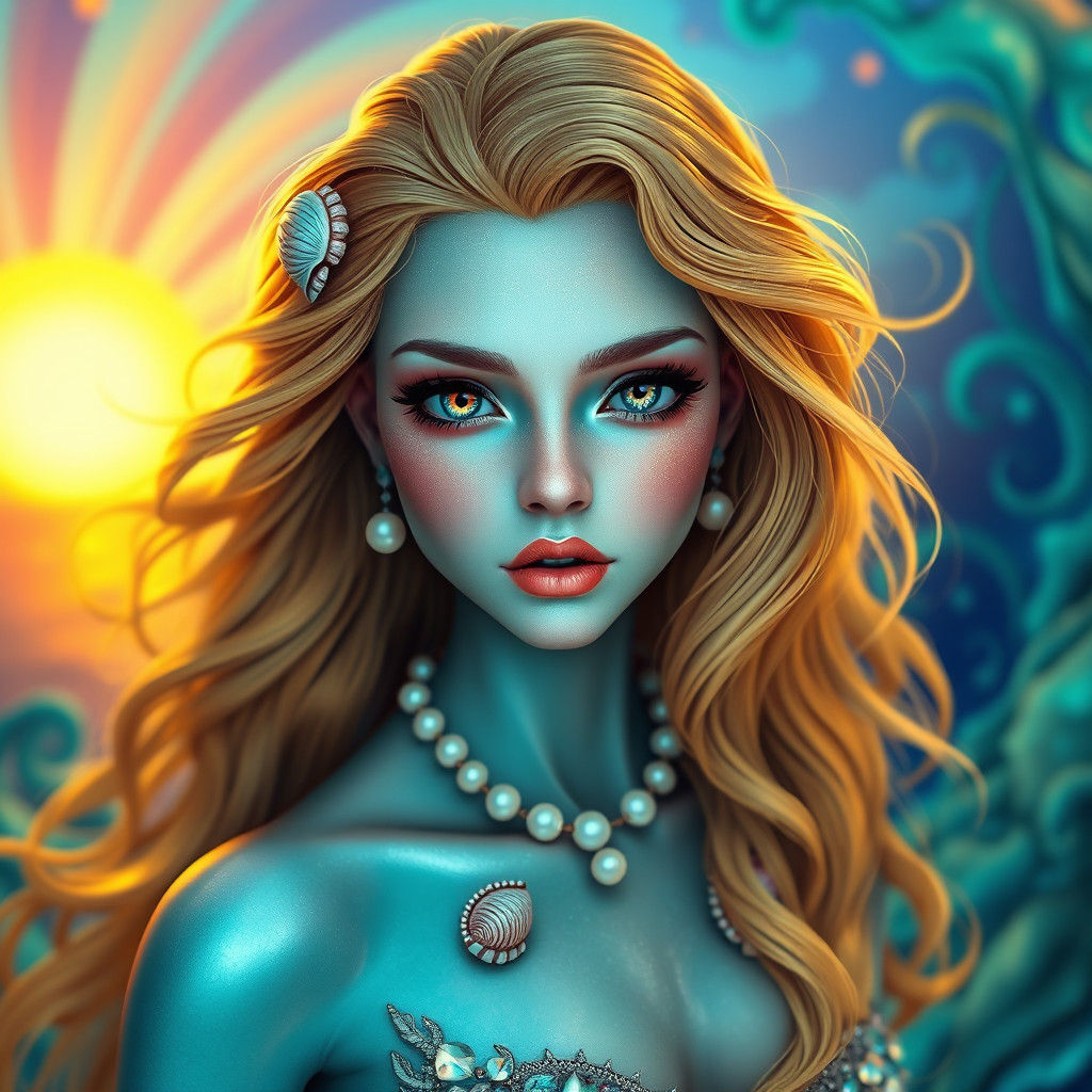 Luminous Mermaid Portrait in Art Nouveau Style