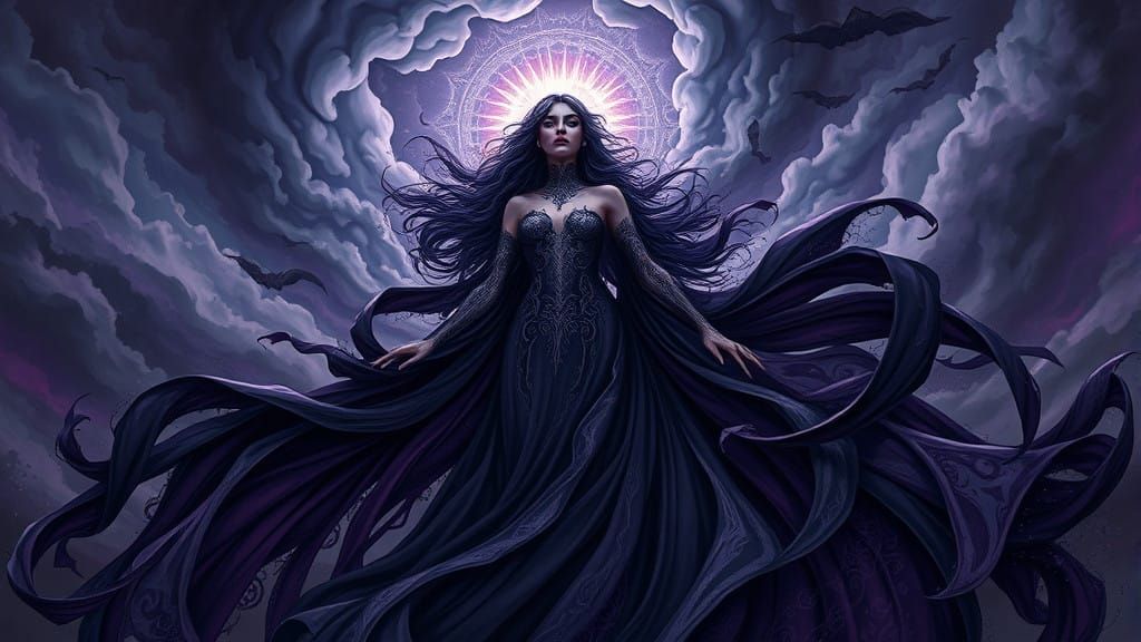 Enigmatic Gothic Figure Awakens Amid Stormy Skies