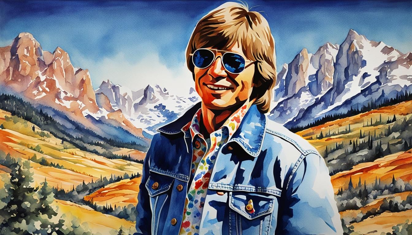 John Denver Portrait in Pop Art Watercolor Style