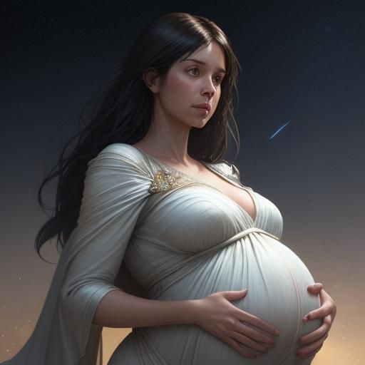 Pregnant Woman Gazing at Stars: Hyperdetailed Art