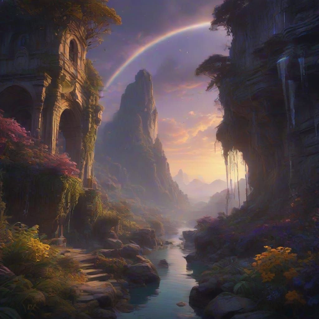 Ethereal Floating Isle Radiates Crystal Aura Amidst Majestic...