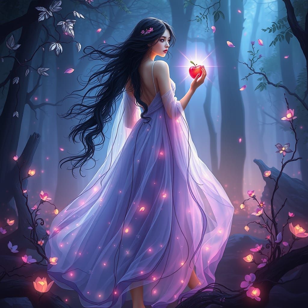 Ethereal Goddess Emerges from Iridescent Mist