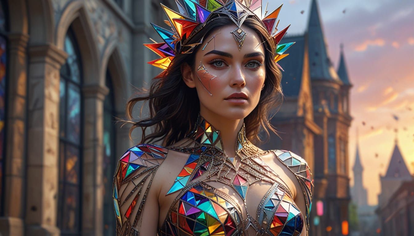 Woman in Triangle Couture Dress Design Sketch