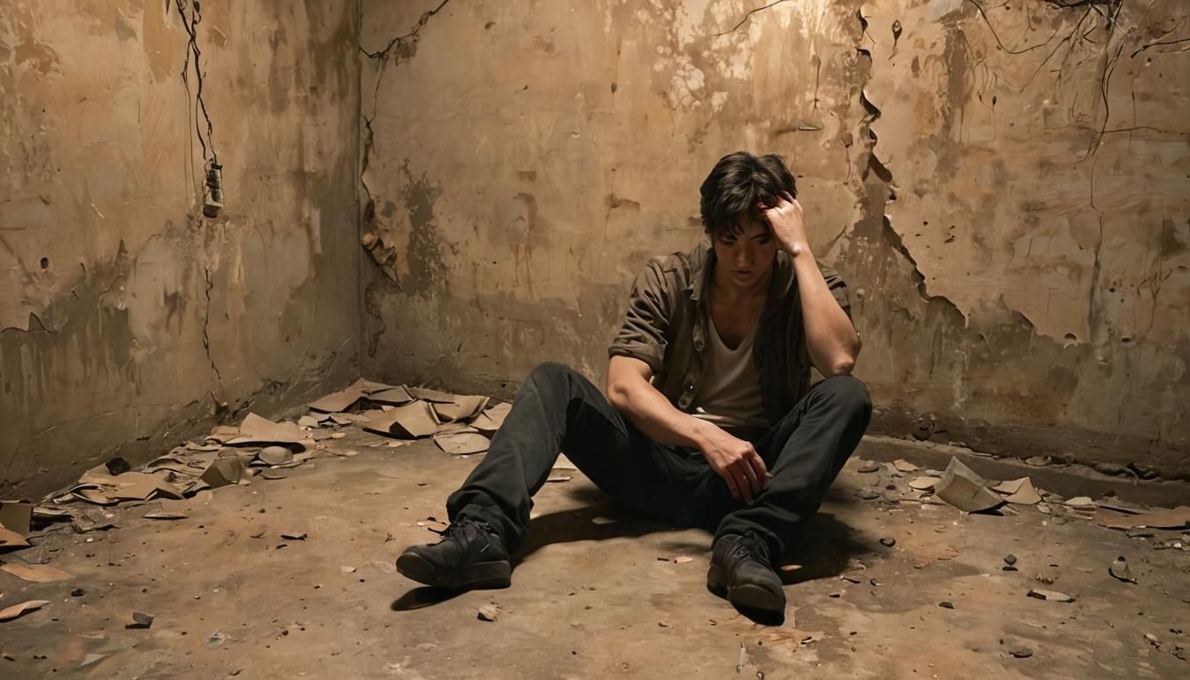 Distressed Man in Rundown Room, Manga Key Visual