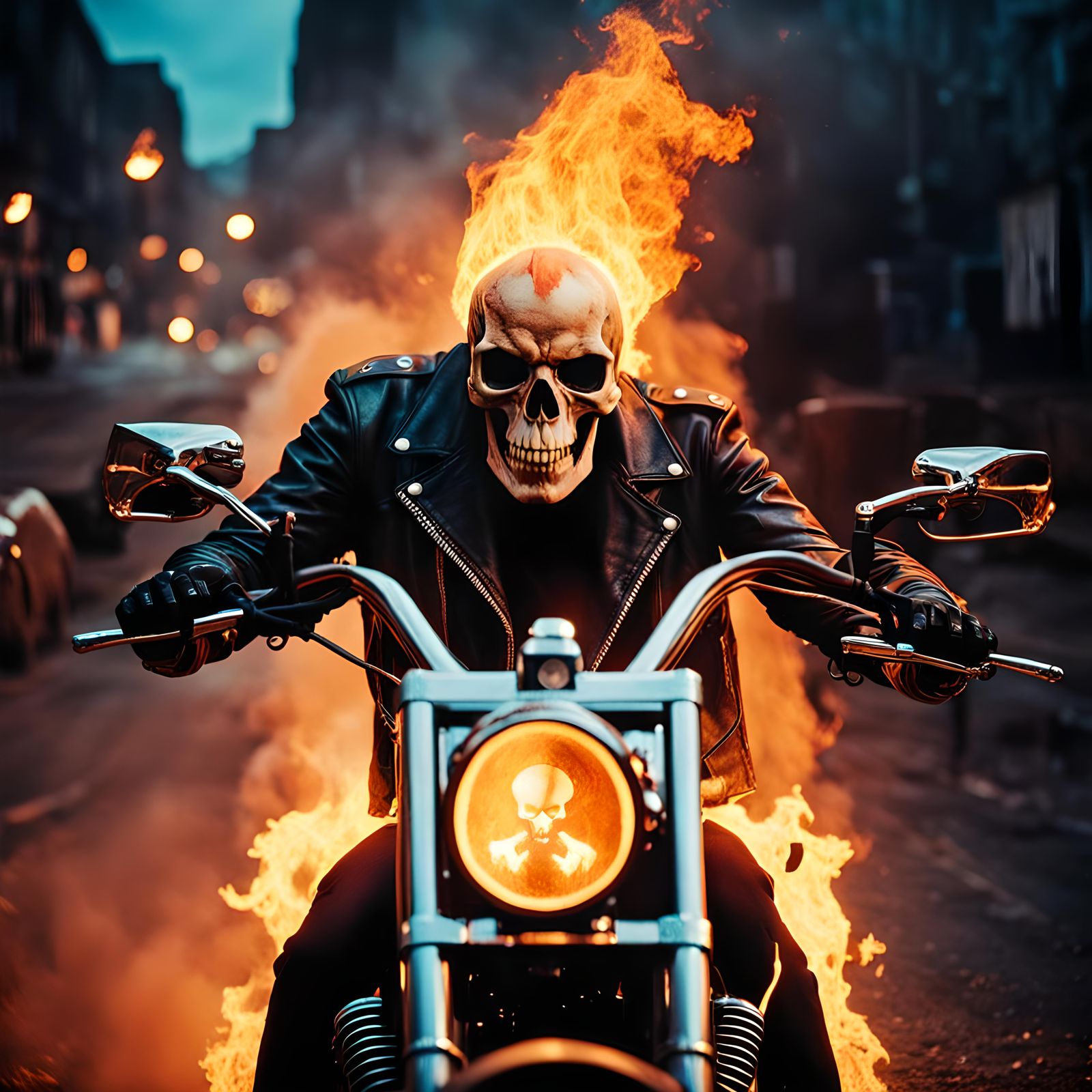 Ghost Rider with Skull on Fire: Cinematic Film Still
