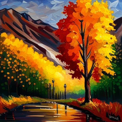 Autumn Tree in Neo-Impressionist Expressionist Style