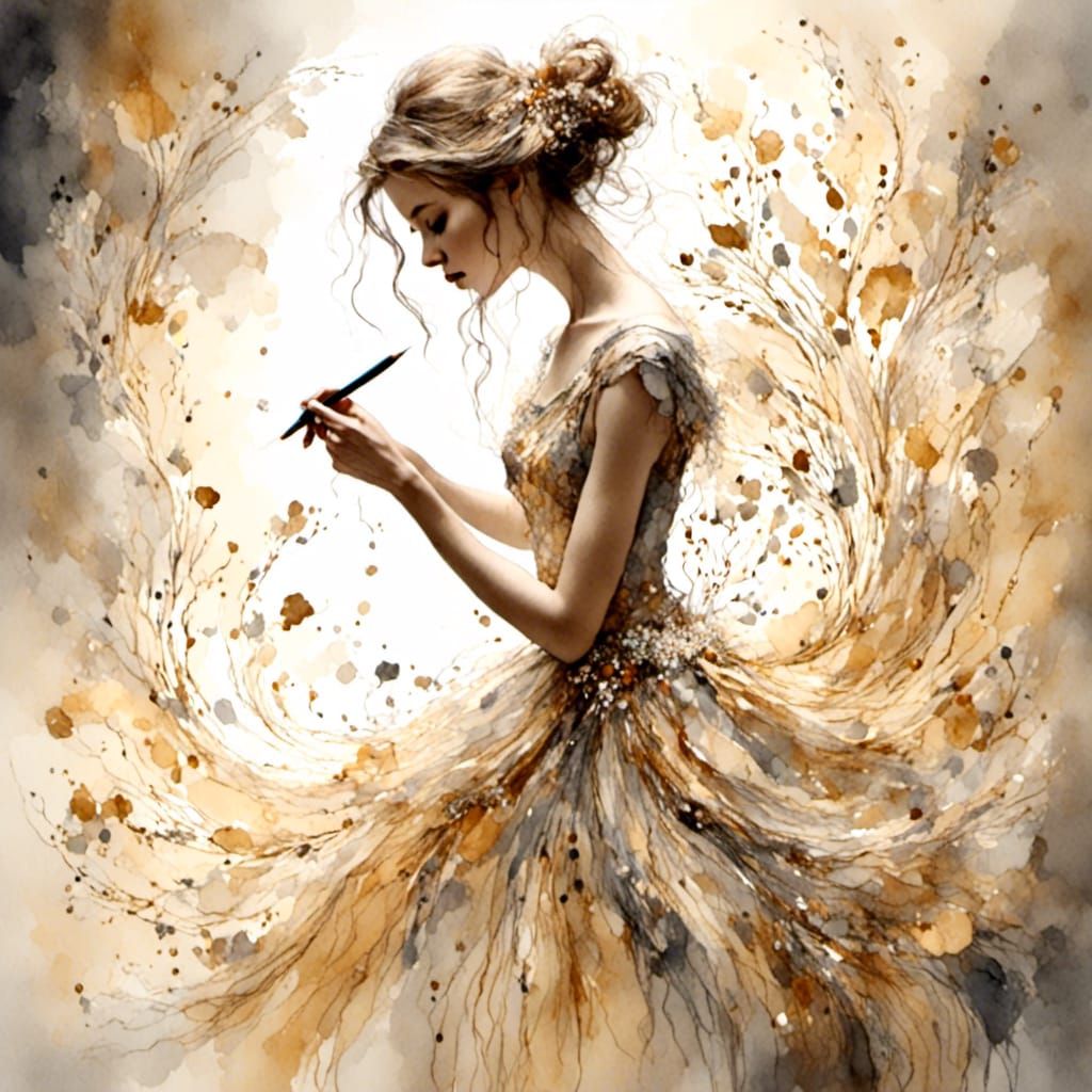 Couturier Sketching Dress: Ethereal Digital Illustration
