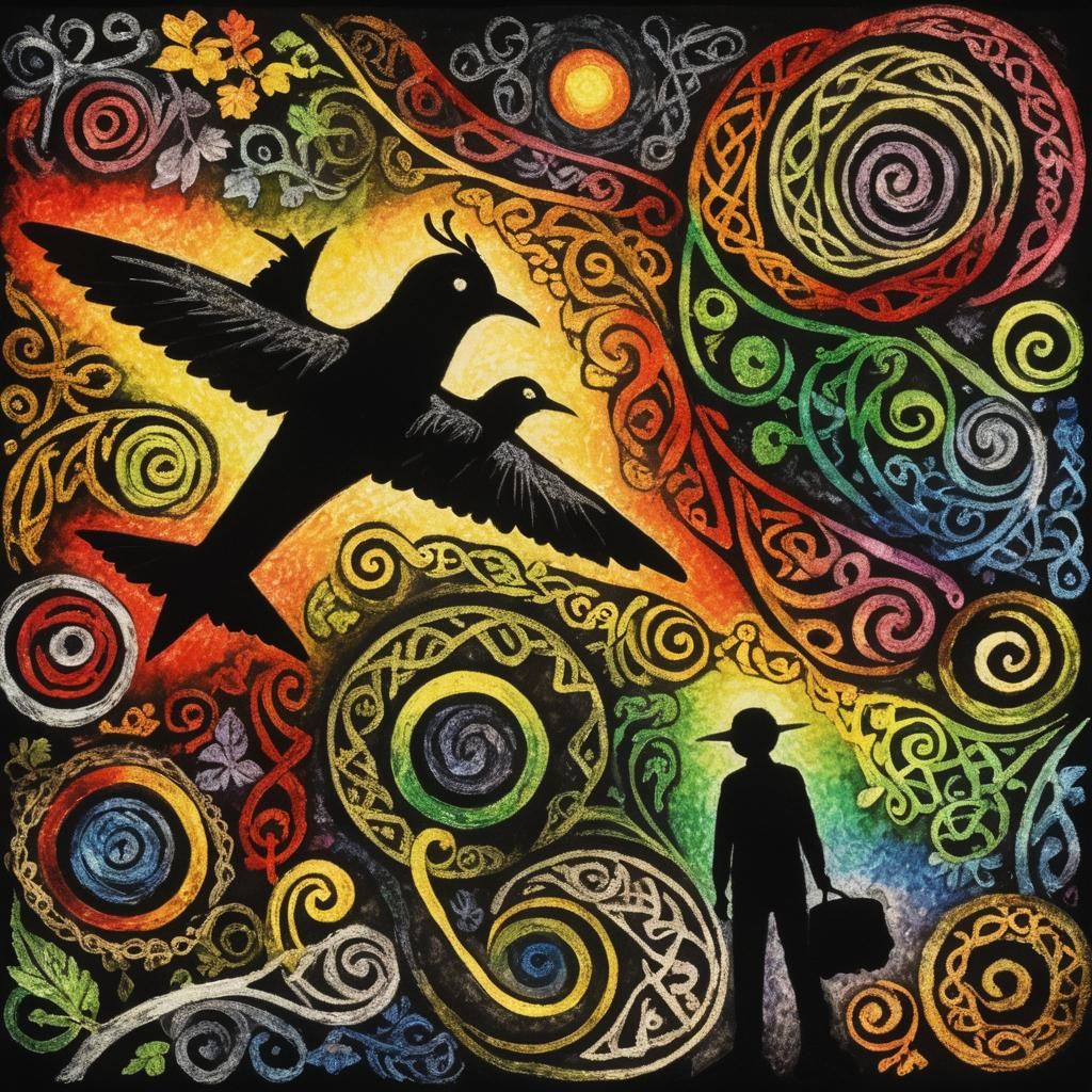 Surreal Celtic Fairy Bird Silhouette in Rayograph Style