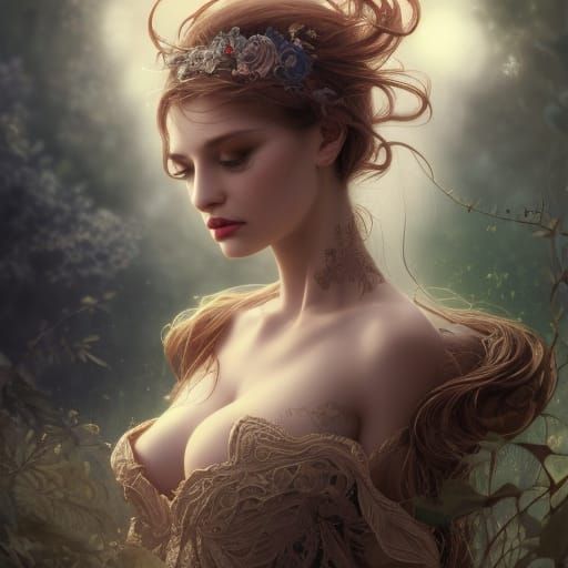 Elegant Girl with Open Eyes: Digital Rococo Art