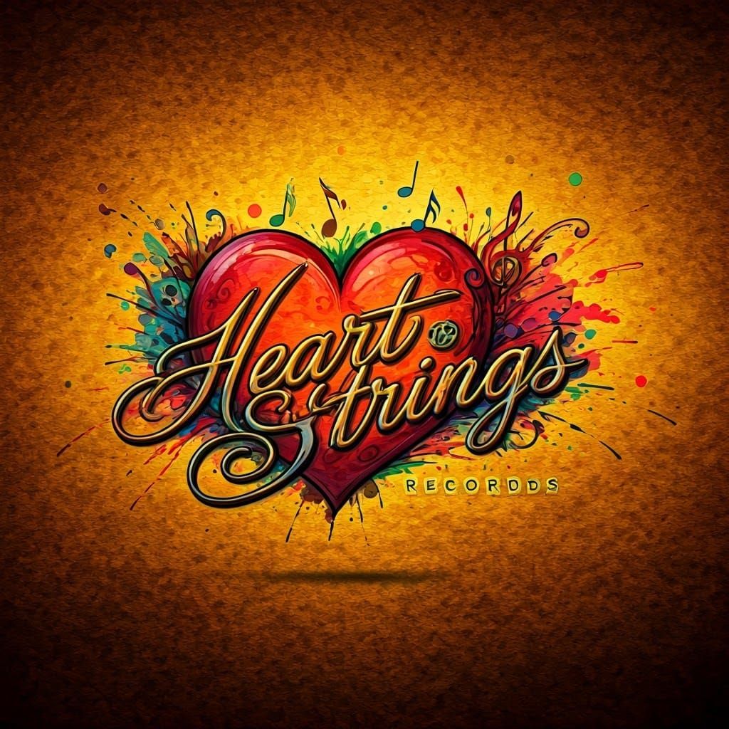 HeartStrings Records Logo with Heart Symbol in Whimsical Sty...