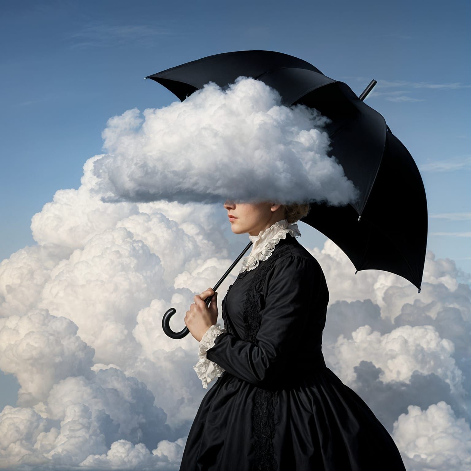 Surrealist Victorian Woman Hides Behind Cloudy Identity