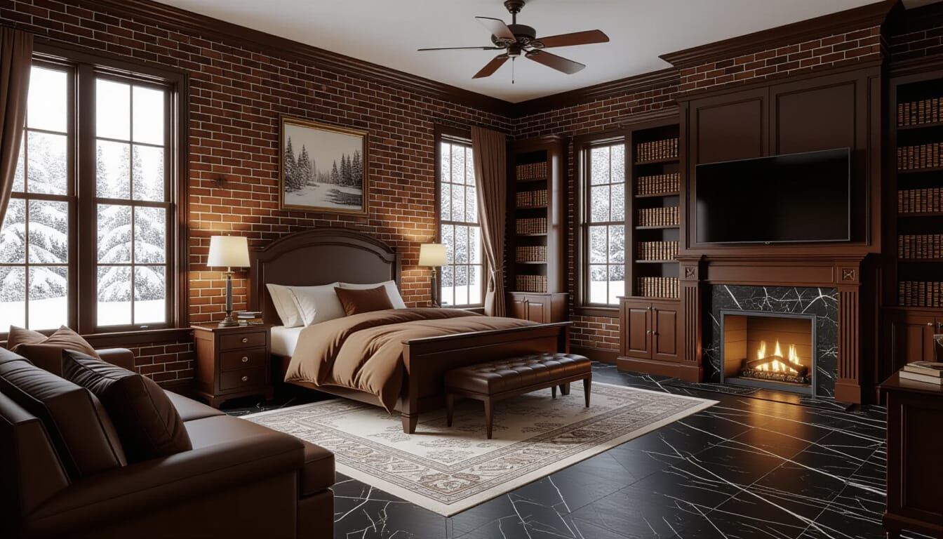 Victorian Bedroom with Snowy Landscape View