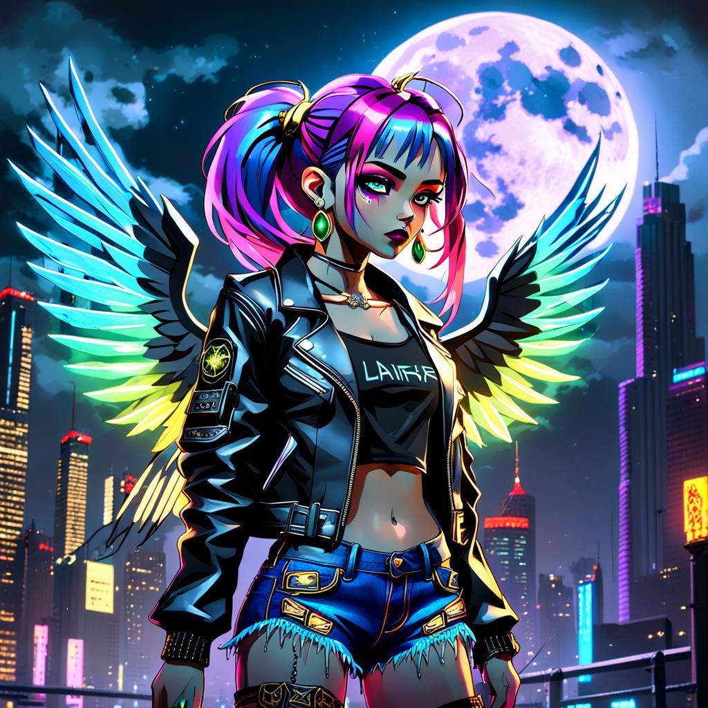 Cyberpunk Fairy Portrait with Neon Glow