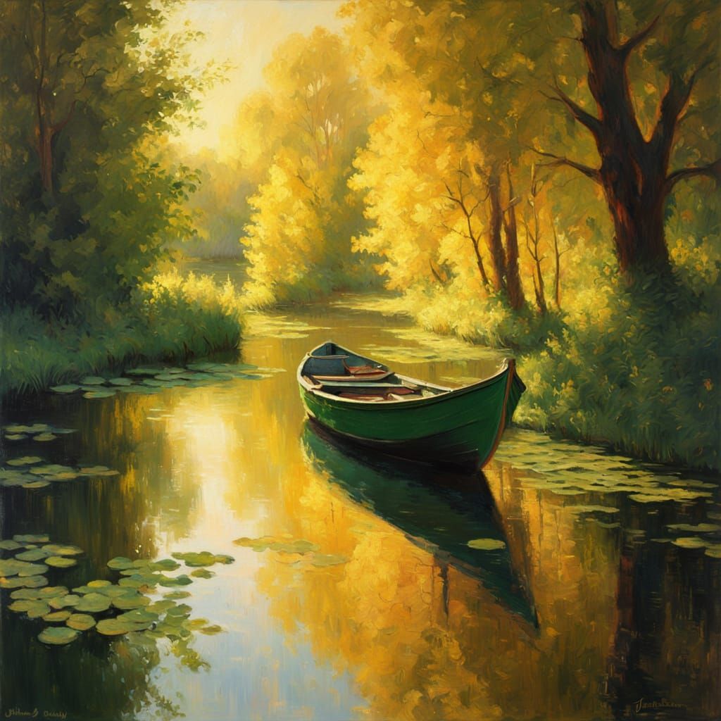 Idyllic Spreewald Scene in Baroque Oil Painting Style