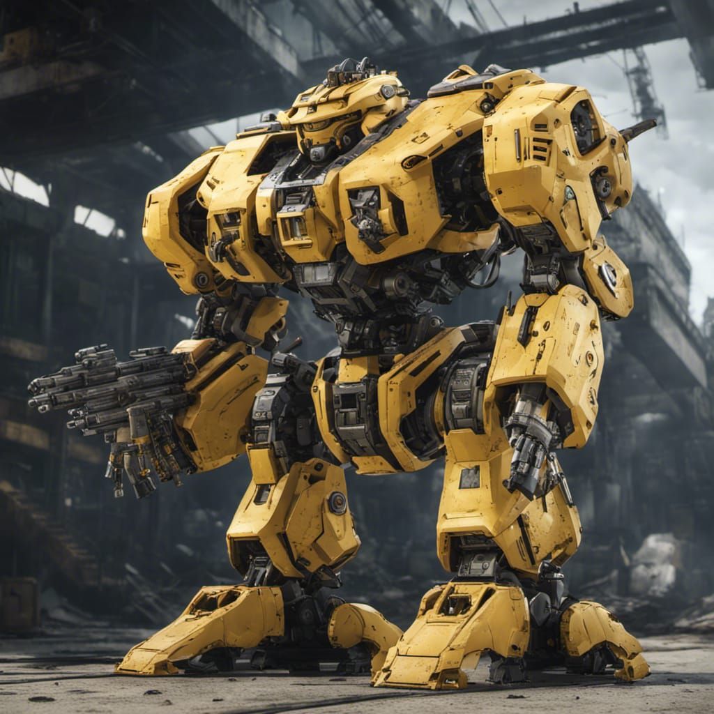 Armored Titan-Class Mech with Gatling Guns