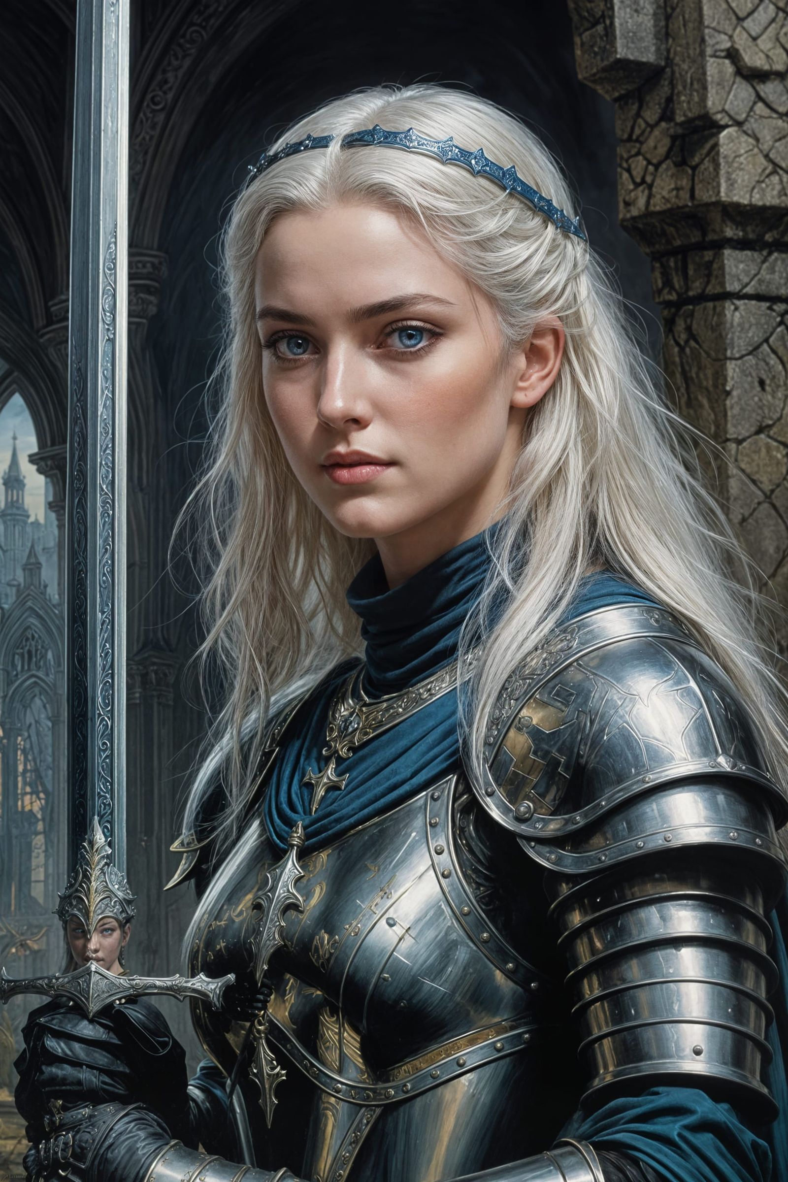 Dark Fantasy Lady Knight in Majestic Portrait