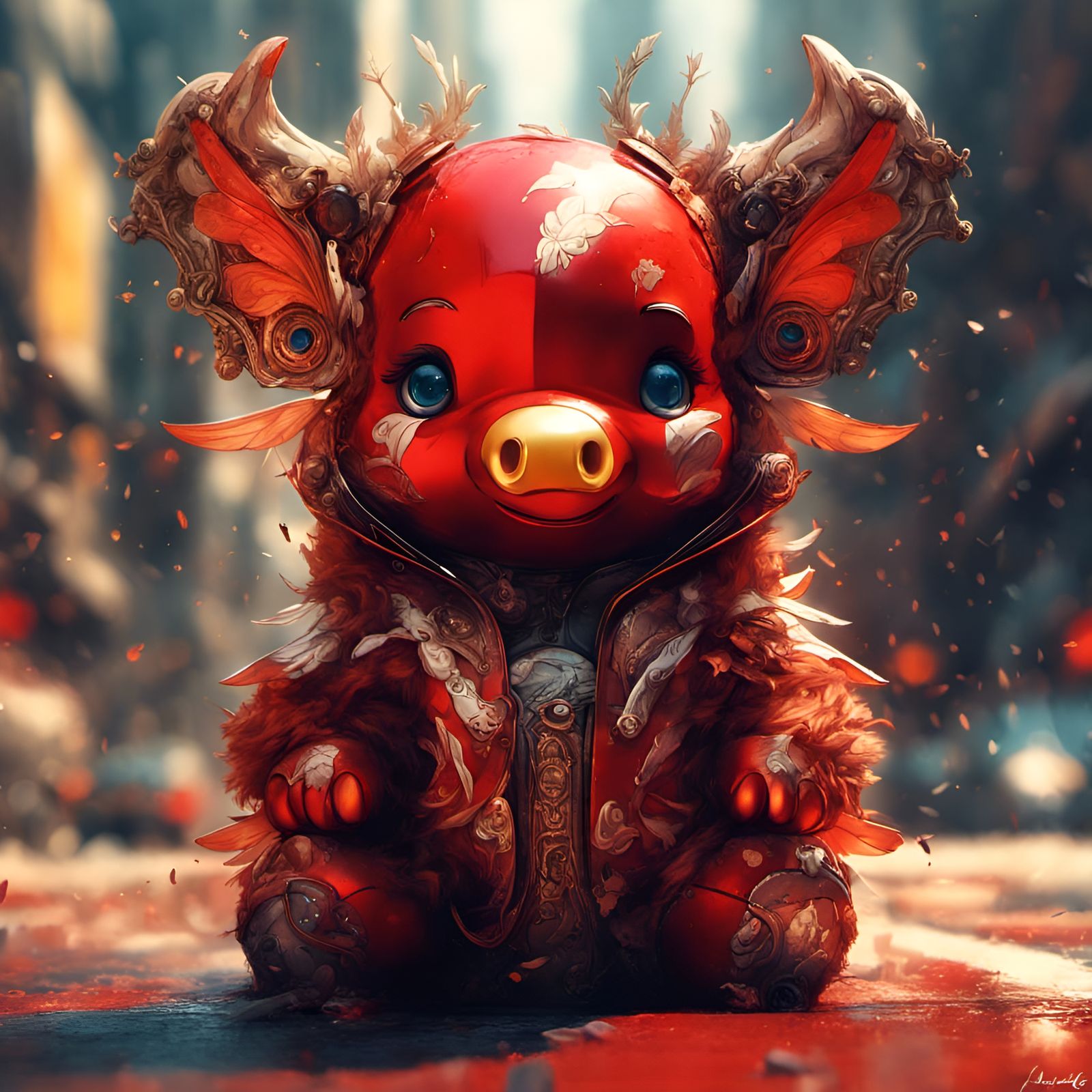 Chibi Red Bull with Wings, 3D Render