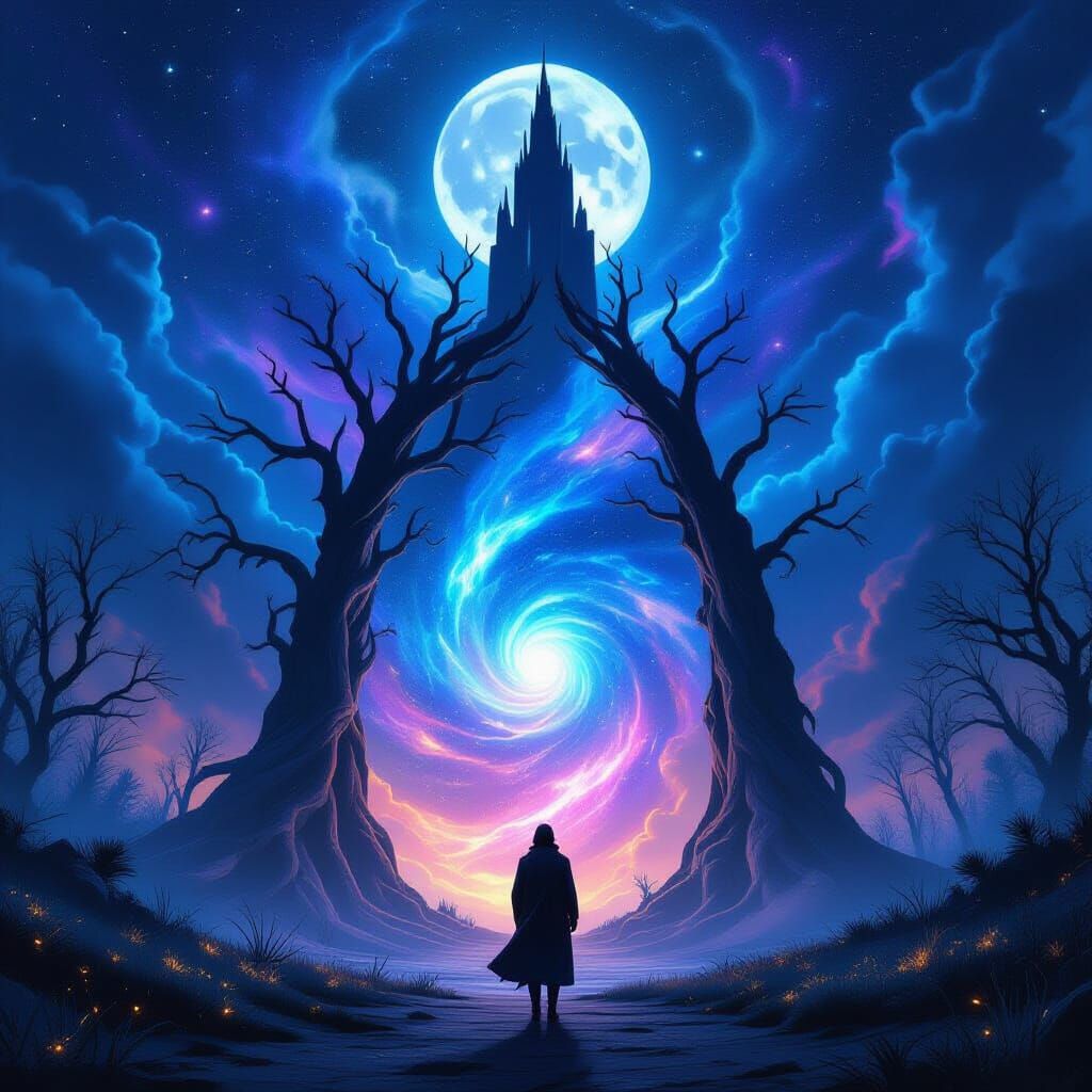 Ethereal Portal in Mystical Forest, Surreal Fantasy Scene