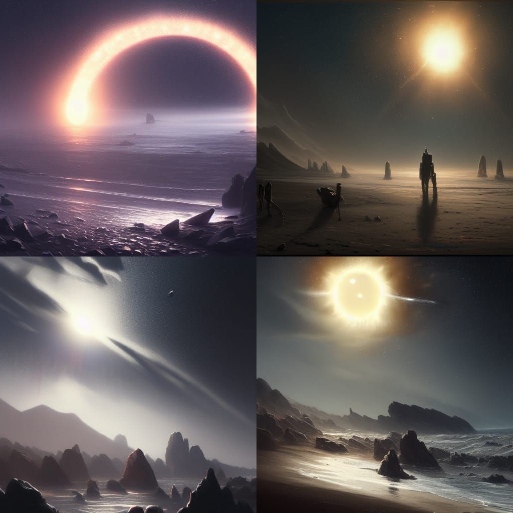 Cosmic Beach: Galaxies and Stars in Dark Fantasy Style