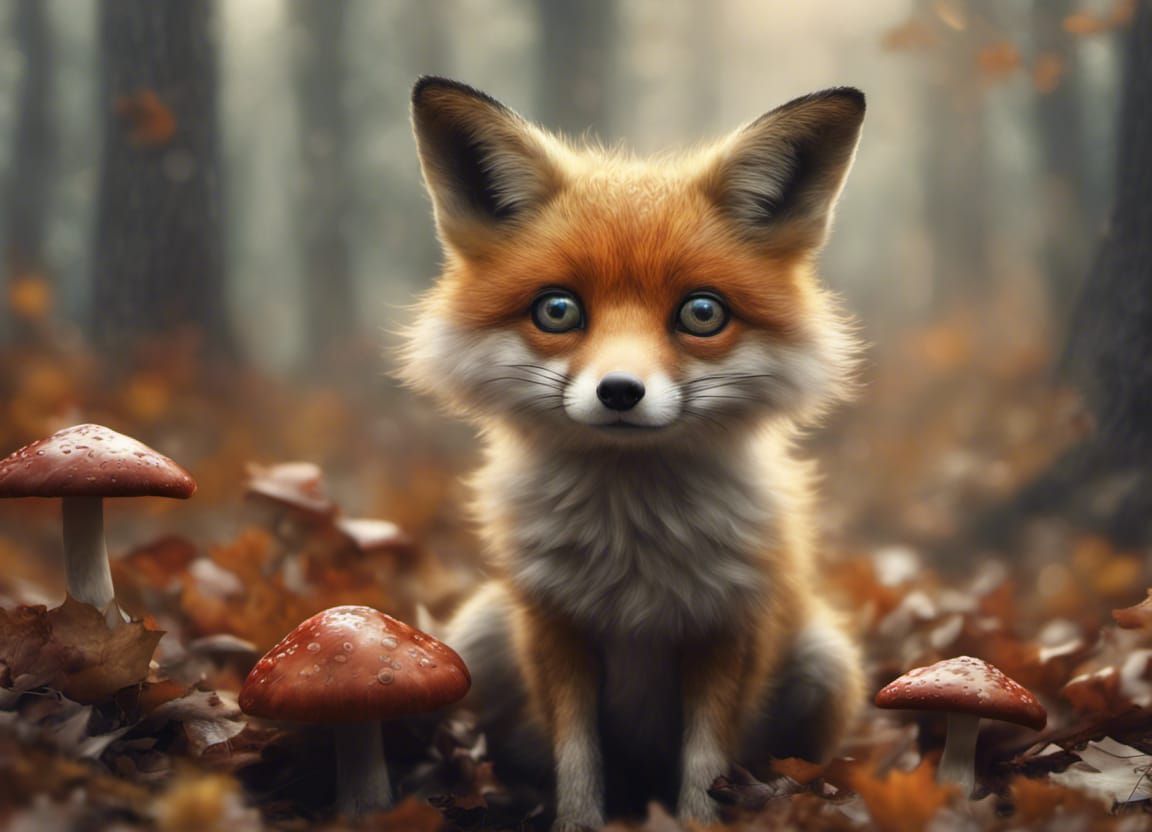 Ethereal Fox in Autumn Forest: Digital Painting