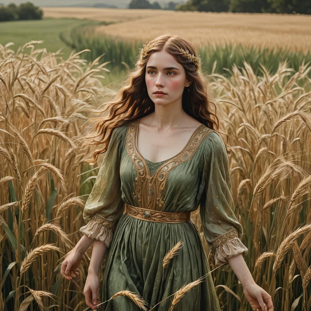 Ceres in Wheat Field, Pre-Raphaelite Portrait