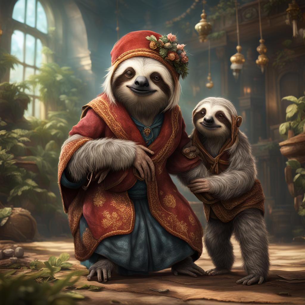 Grnealogist sloth and his great grandmother Mama Slothita