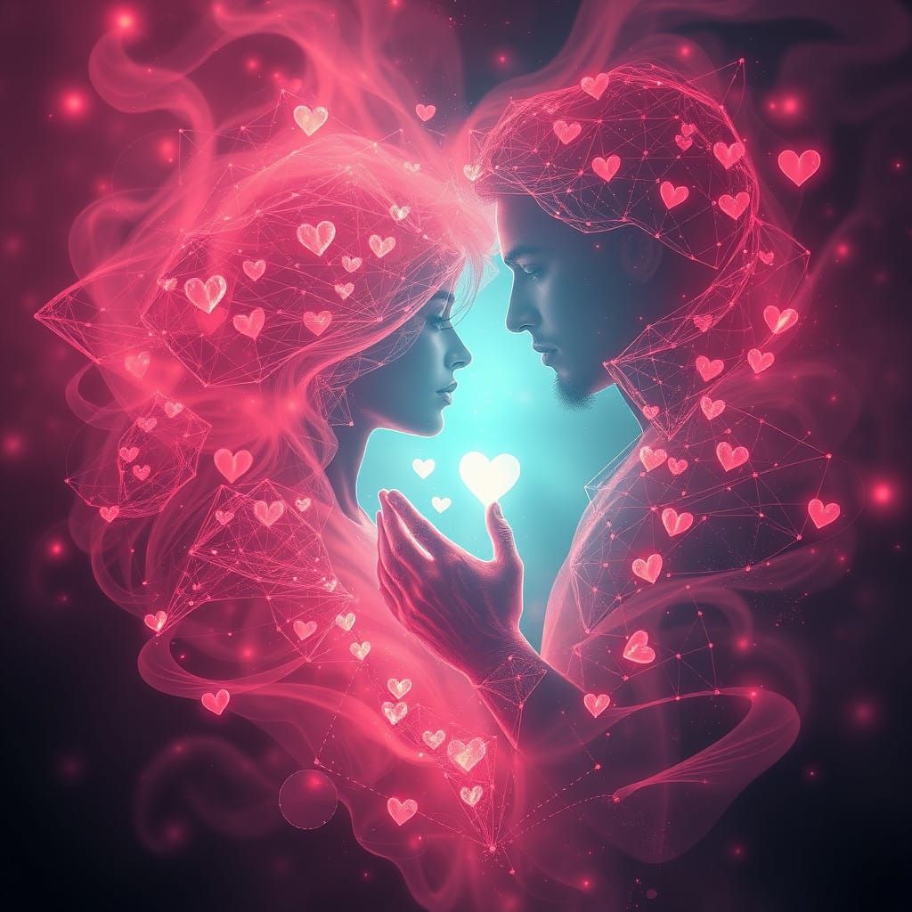 Whimsical Blueprint of Love in Iridescent Mist
