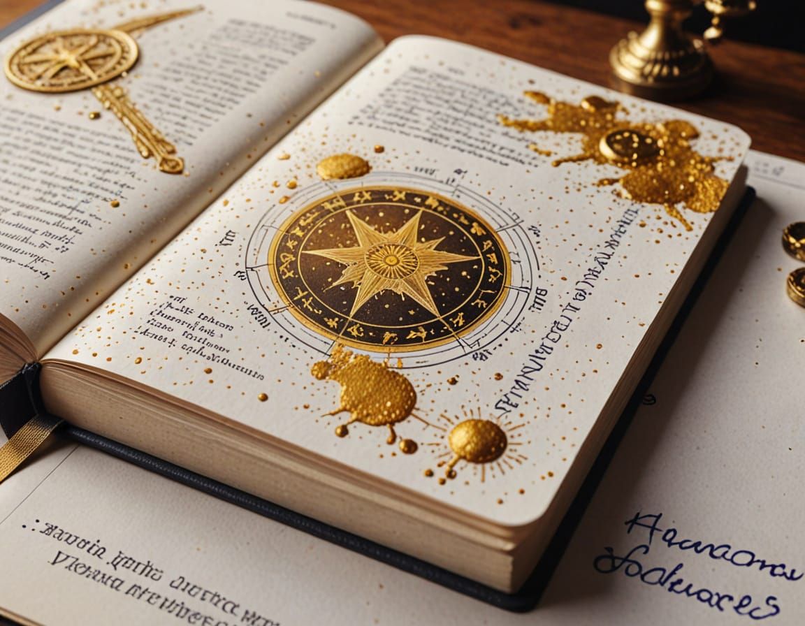 Hyperrealistic Astrology Journal with Golden Ink