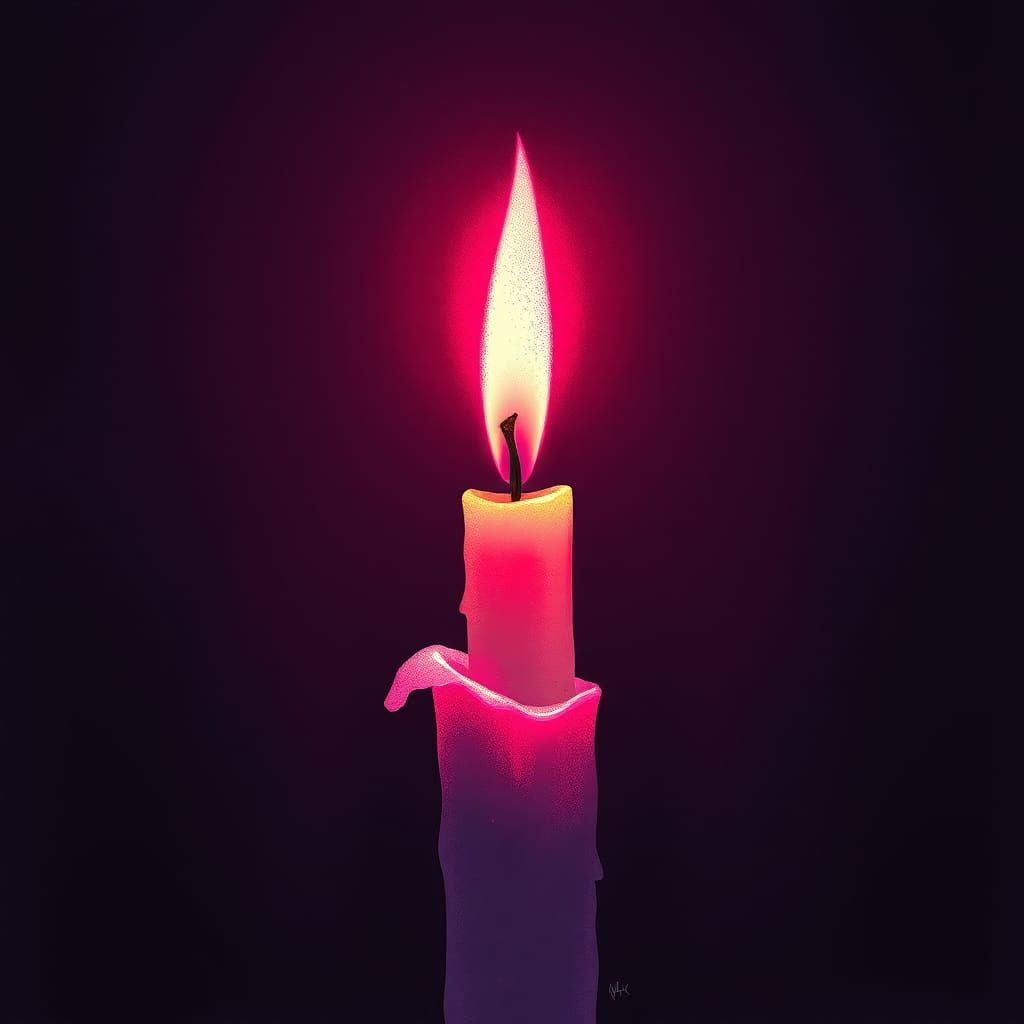 Elegant Candle in Pointillism Style with Ethereal Glow