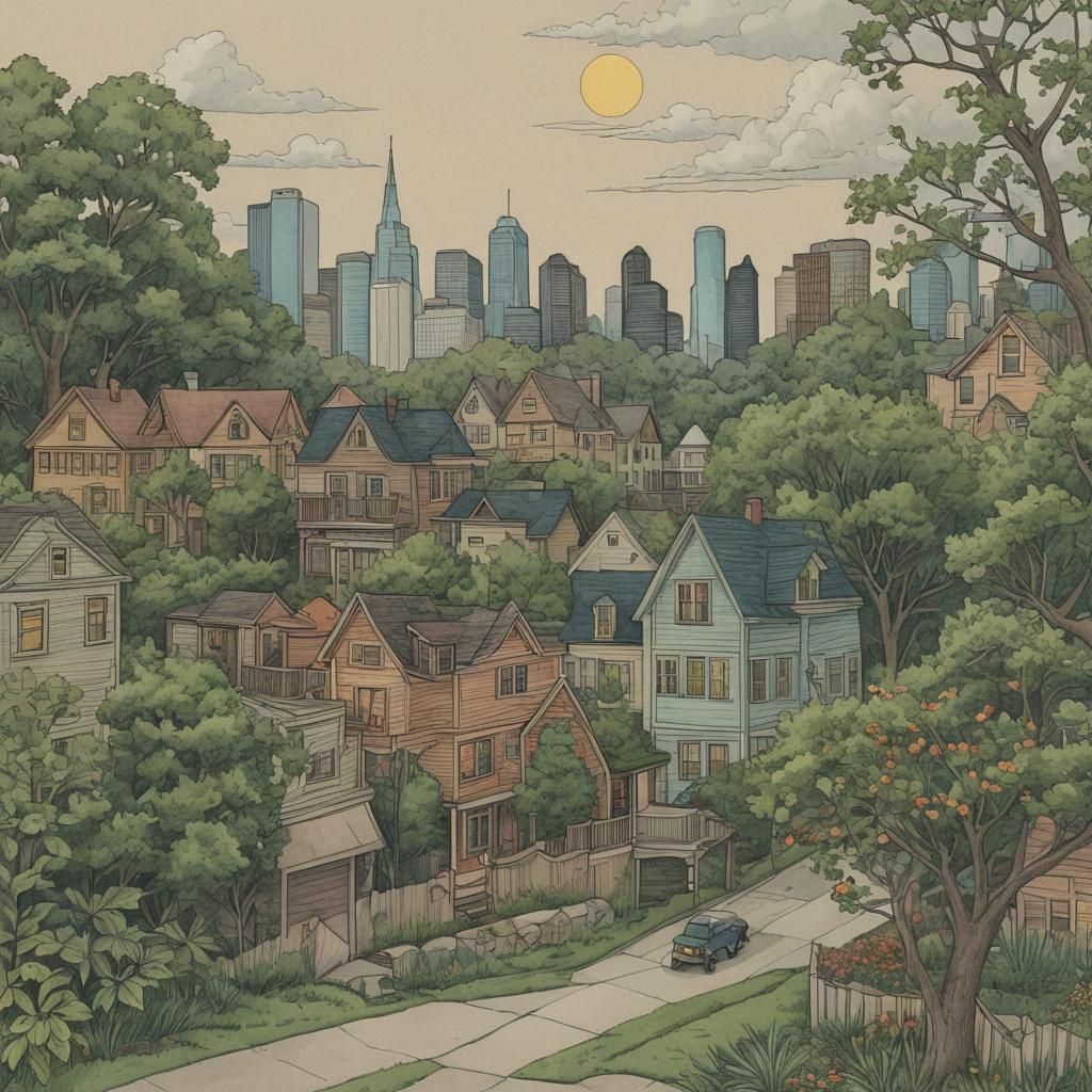 Houston in Colored Pencil Storybook Illustration