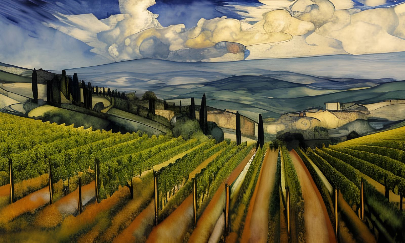 Tuscan Vineyard Landscape in Hyperrealistic Dark Fantasy Sty...