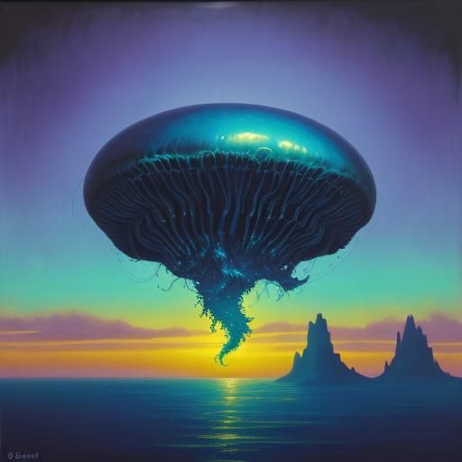 Surreal Neptune Sky with Gelatinous Lifeforms as Oil Paintin...