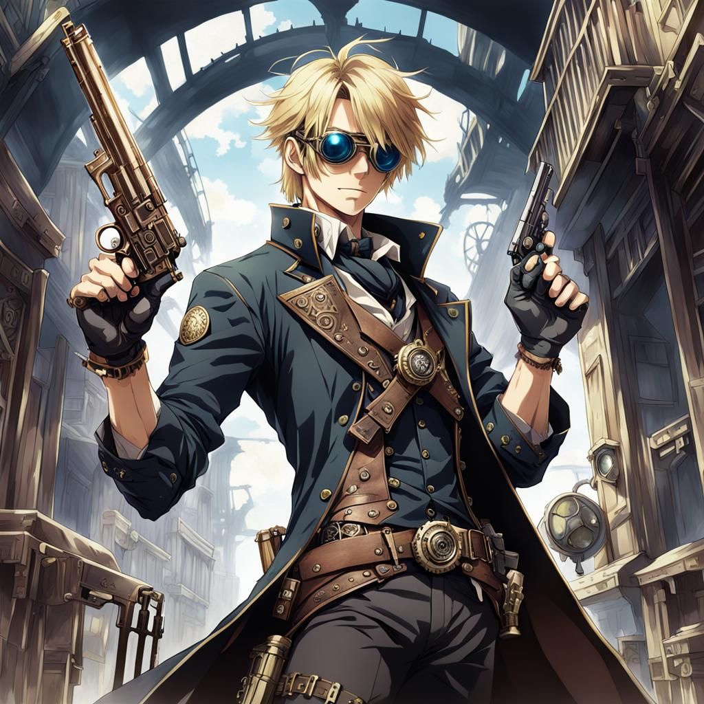 Steampunk Gunslinger with Goggles in Anime Style